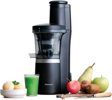 Panasonic Slow Juicer MJ-L700KXE, Exprimidora de frutas eléctrica, jugo de frutas y verduras enteras, apertura de 75 mm, diseño elegante y delgado, conveniente, negro